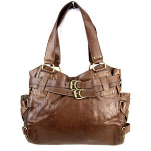 ROOMY Kooba SOFT BROWN GENUINE LEATHER BELTED TOTE SHOULDER BAG HANDBAG PURSE